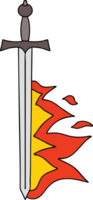 hand drawn quirky cartoon flaming sword png