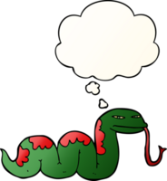 cartoon slithering snake with thought bubble in smooth gradient style png