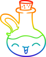 rainbow gradient line drawing of a cartoon happy bottle of olive oil png