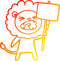 warm gradient line drawing of a cartoon lion with protest sign png