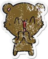 distressed sticker of a happy bear cartoon png