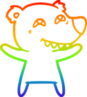 rainbow gradient line drawing of a cartoon bear showing teeth png