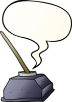 cartoon old ink pot and pen with speech bubble in smooth gradient style png