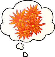 cartoon bright flowers with thought bubble in smooth gradient style png