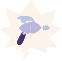 cartoon ray gun with speech bubble in retro style png