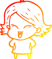 warm gradient line drawing of a happy cartoon girl png