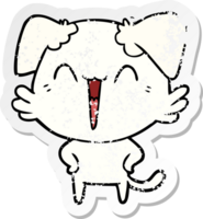 distressed sticker of a happy little dog cartoon png