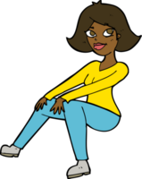 cartoon happy woman sitting png