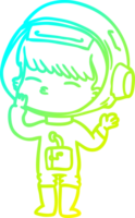 cold gradient line drawing of a cartoon curious astronaut wondering png