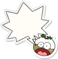 cartoon christmas pudding with shocked face with speech bubble sticker png