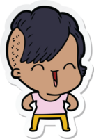 sticker of a cartoon happy hipster girl png