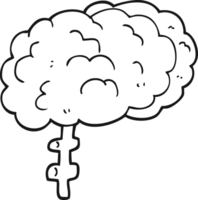 hand drawn black and white cartoon brain png