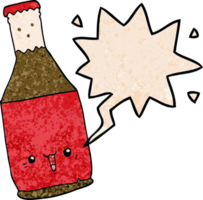 cartoon beer bottle with speech bubble in retro texture style png