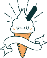 scroll banner with tattoo style ice cream character png