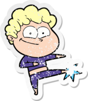 distressed sticker of a cartoon happy man png