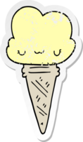 distressed sticker of a cartoon ice cream with face png