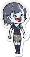 distressed sticker of a cartoon laughing vampire girl png