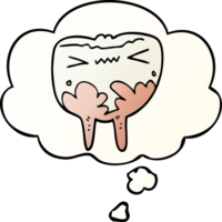 cartoon bad tooth with thought bubble in smooth gradient style png