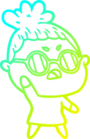 cold gradient line drawing of a cartoon annoyed woman png