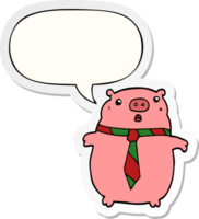 cartoon pig wearing office tie with speech bubble sticker png