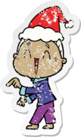 mano dibujado afligido pegatina dibujos animados de un contento antiguo dama vistiendo Papa Noel sombrero png