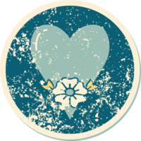 iconic distressed sticker tattoo style image of a heart and flower png