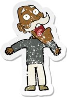 retro distressed sticker of a cartoon terrified old man png