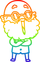 rainbow gradient line drawing of a cartoon joyful man with beard png