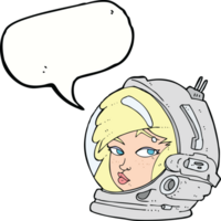 caricatura, mujer, astronauta, con, burbuja del discurso png