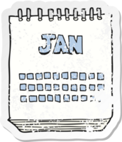 retro nödställd klistermärke av en tecknad kalender som visar januari månad png