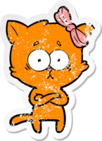 distressed sticker of a cartoon cat png