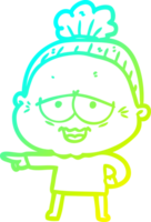 cold gradient line drawing of a cartoon happy old lady png