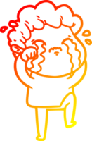 warm gradient line drawing of a cartoon man crying png