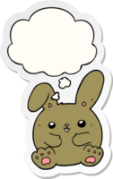 cartoon rabbit with thought bubble as a printed sticker png