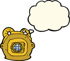 cartoon old deep sea diver helmet with thought bubble png