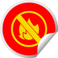 circular peeling sticker cartoon of a no fire allowed sign png
