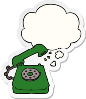 cartoon old telephone with thought bubble as a printed sticker png