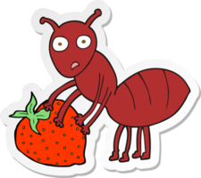 sticker of a cartoon ant with berry png