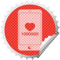 mobile phone showing 1000000 likes circular peeling sticker png