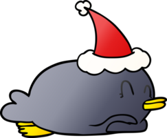 pinguïn liggend op buik met kerstmuts png