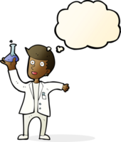 cartoon happy scientist with thought bubble png