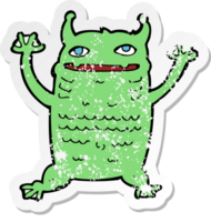 Retro beunruhigter Aufkleber eines kleinen Cartoon-Monsters png