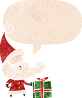 cartoon santa claus with speech bubble in grunge distressed retro textured style png