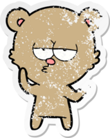 distressed sticker of a bored bear cartoon png