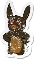 retro nödställd klistermärke av en tecknad kanin som bär glasögon png