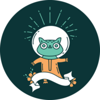 icon of a tattoo style cat in astronaut suit png