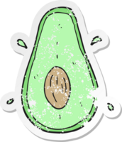 retro verontrust sticker van een tekenfilm avocado png