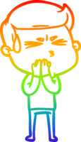 rainbow gradient line drawing of a cartoon man sweating png