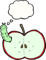 cartoon bug eating apple with thought bubble png
