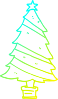 cold gradient line drawing of a cartoon christmas tree png